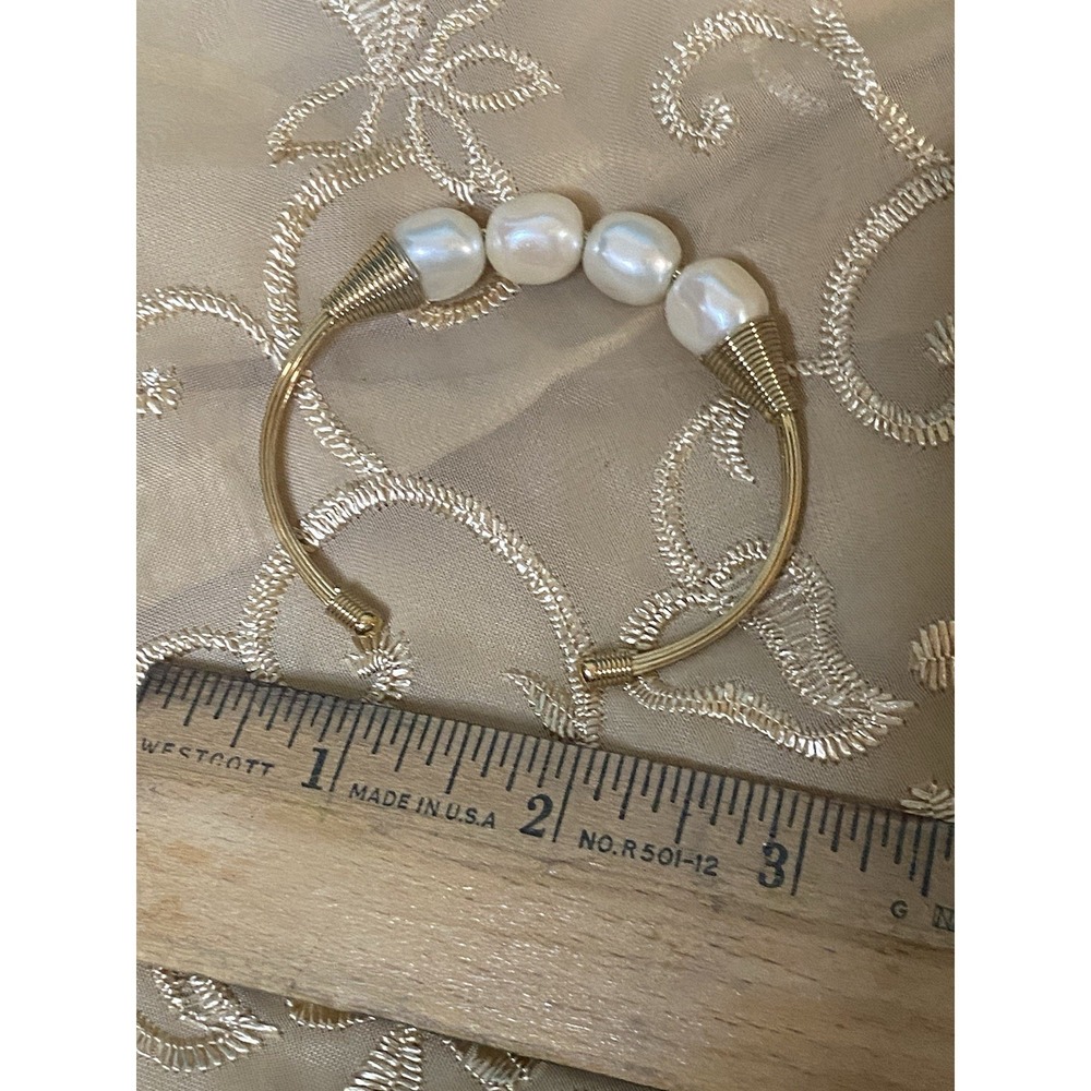 Women Freshwater Pearls Bracelet Cuff Bracelet Bangle Gold Plated Jewelry - Picture 2 of 3